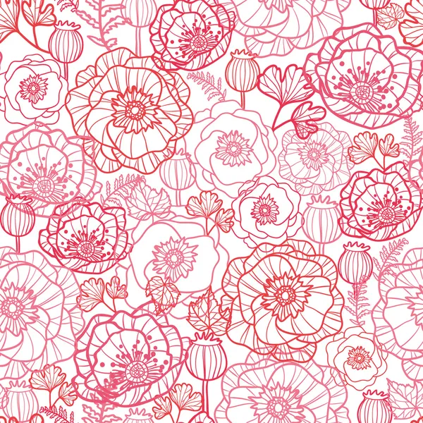 Vallmo blommor line art sömlös bakgrund — Stock vektor