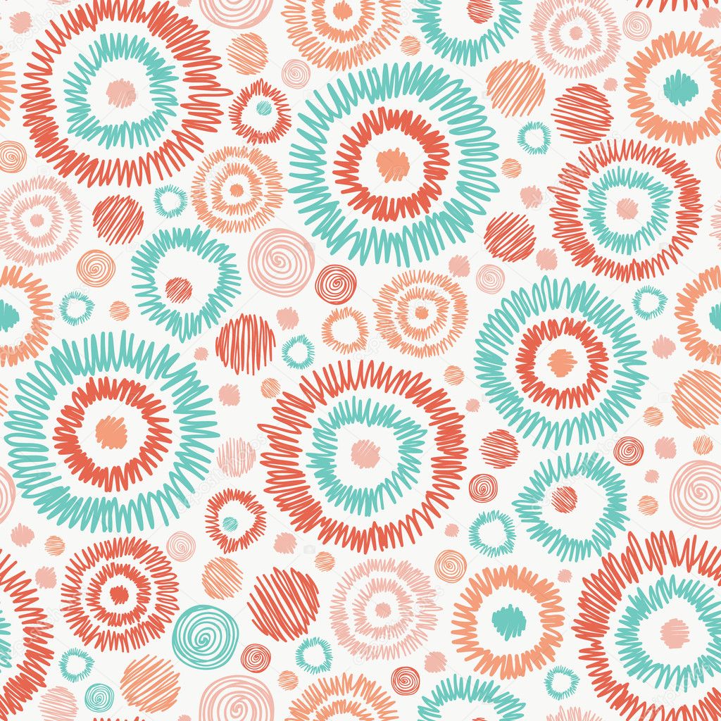 Doodle textured circles seamless pattern background