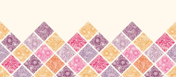 Mosaico floral azulejos horizontal sin costura borde patrón — Vector de stock