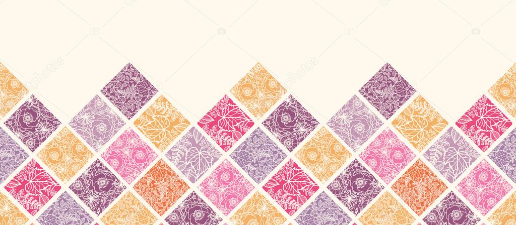 Floral mosaic tiles horizontal seamless pattern border