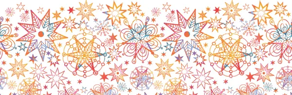Textured Christmas Stars Horizontal Seamless Pattern Border — Stock Vector