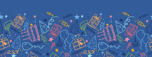 Birthday horizontal seamless pattern background border — Stock Vector
