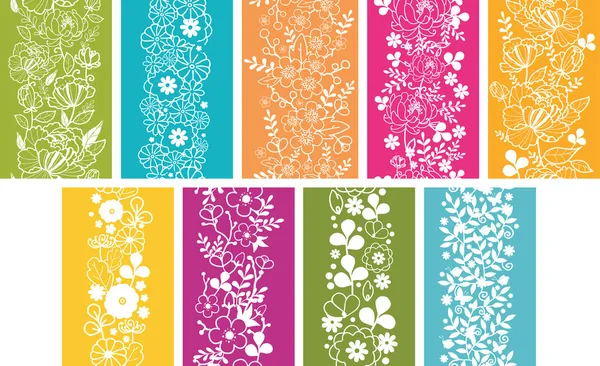 Set Of Nine Spring Flowers Vertical Seamless Patterns Borders — Stock Vector