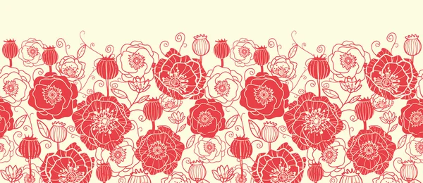 Fleurs de pavot rouge horizontale bordure motif sans couture — Image vectorielle