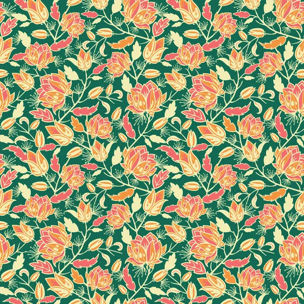 Magical flowers and leaves seamless pattern background — Stock Illustration Magical flowers and leaves seamless pattern background Stock Illustration