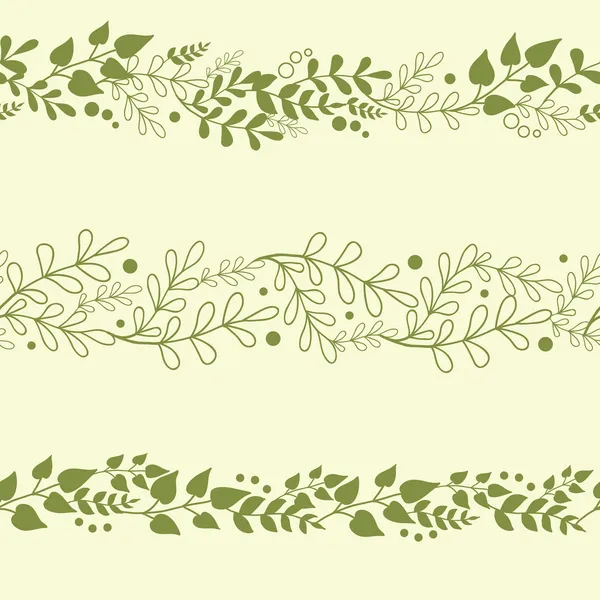 Three Green Plants Horizontal Seamless Patterns Backgrounds Set — Stock Vector