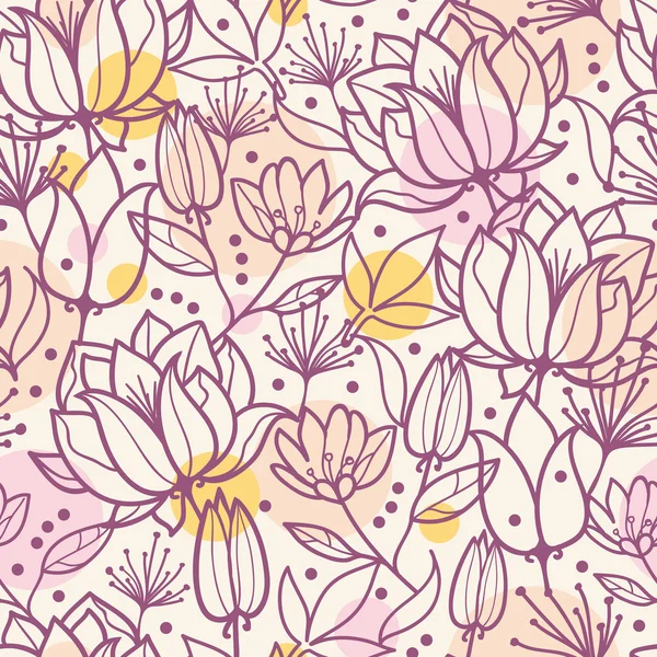 Purple line art flowers seamless pattern background — Stock Vector