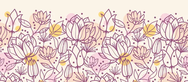 紫色ライン アート花水平シームレス パターン国境 — ストックベクタ