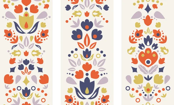 Drie decoratieve folk tulpen verticale naadloze patronen — Stockvector