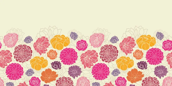 Kleurrijke abstracte bloemen horizontale naadloze patroon grens — Stockvector