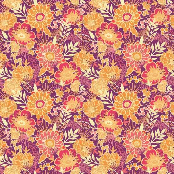 Fall flowers and leaves seamless pattern background — Stock Vector