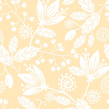 Sarı ve beyaz siluetleri çiçek Dikişsiz desen arka plan
