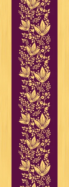 Purple wooden flowers vertical seamless pattern border — Stock Vector