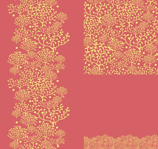 Set of golden plants seamless pattern and borders backgrounds — Stock Vector