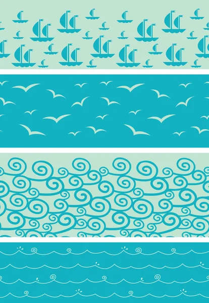 Set of four sea horizontal seamless borders backgrounds — Stok Vektör