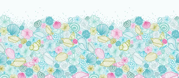 Seashells line art horizontal seamless pattern background border — Stock Vector