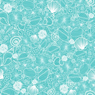 Blue seashells line art seamless pattern background clipart