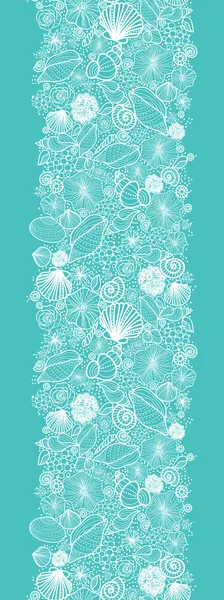 Blue seashells line art vertical seamless pattern border — Stock Vector