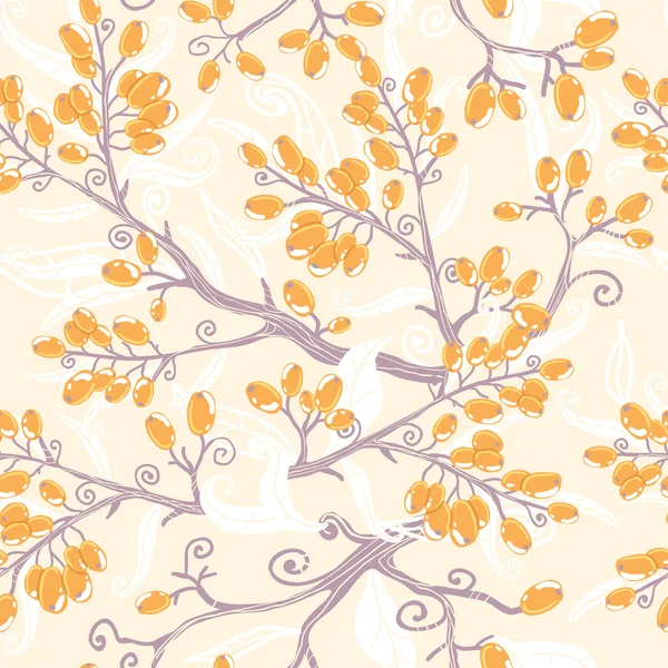 オレンジ クロウメモドキの果実のシームレスなパターン背景 — ストックベクタ