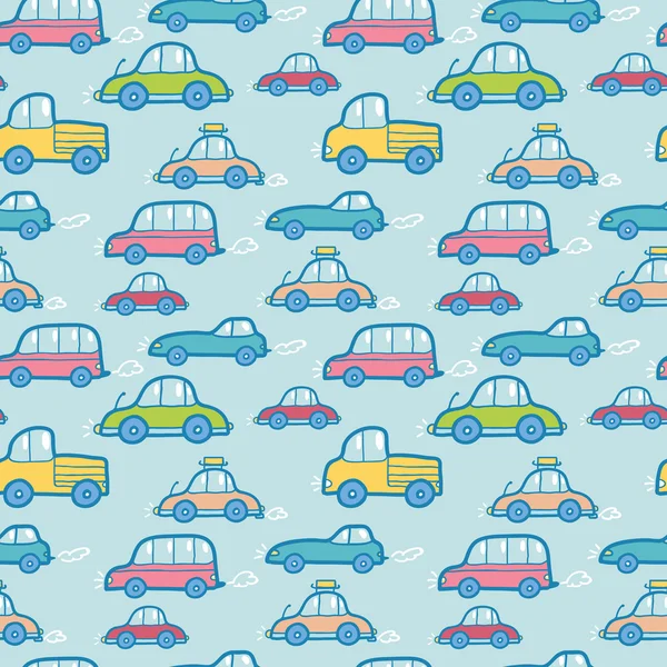 Coloré dessins animés voitures sans couture fond de motif — Image vectorielle