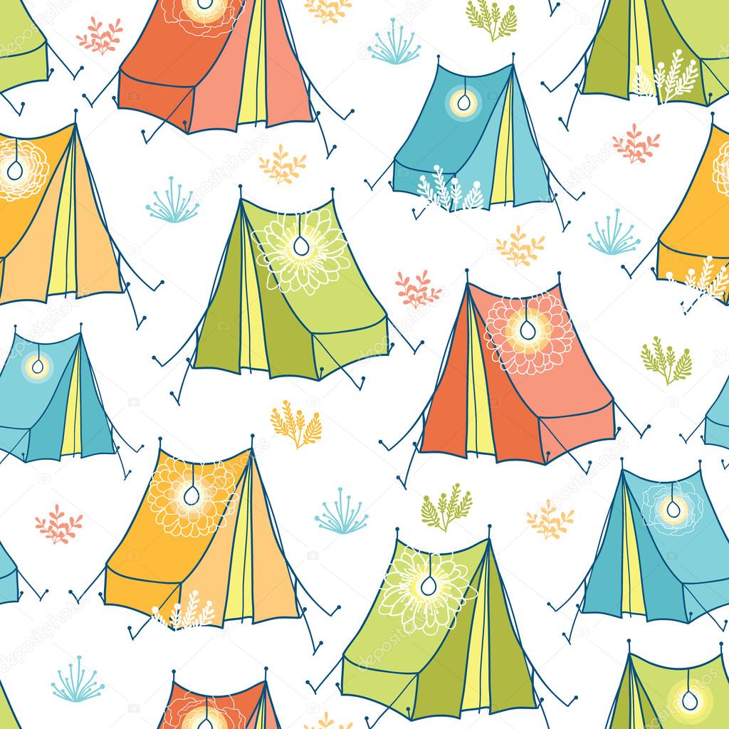 Camp tents seamless pattern background