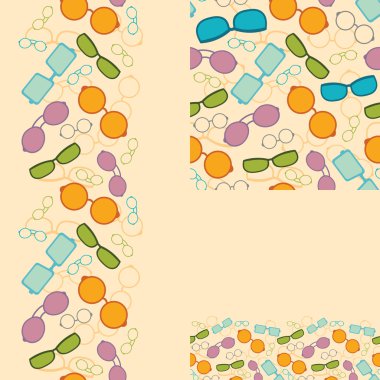 Set of colorful sunglasses seamless pattern and borders clipart