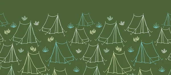 Camping horizontal sin costuras borde de fondo patrón — Vector de stock