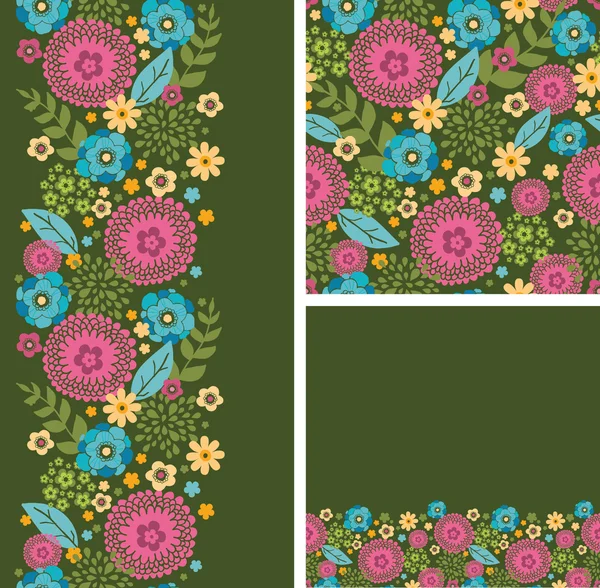 Conjunto de vibrantes plantas de verano patrón sin costuras y bordes — Vector de stock