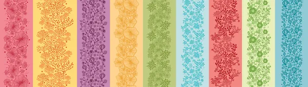 Set Of Nine Colorful Flowers Vertical Seamless Patterns Borders — Stock Vector