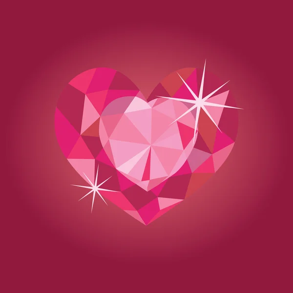 Ruby heart on red backrgound — Stock Vector