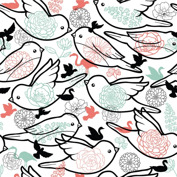 Birds silhouettes seamless pattern background — ストックベクタ