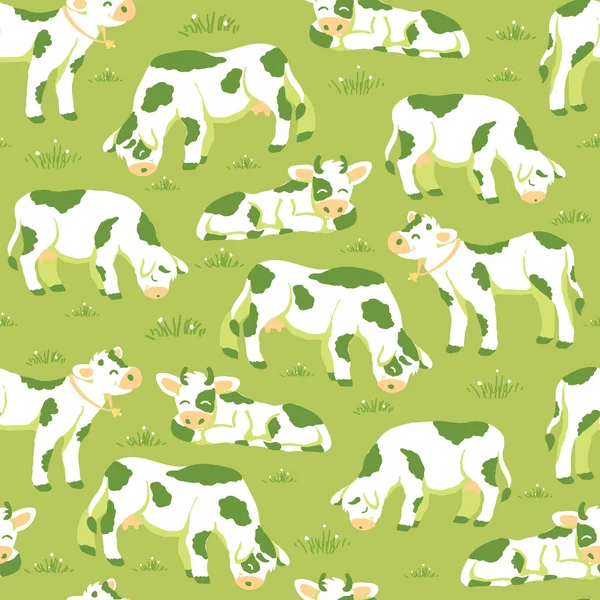 Vacas no fundo padrão sem costura campo —  Vetores de Stock