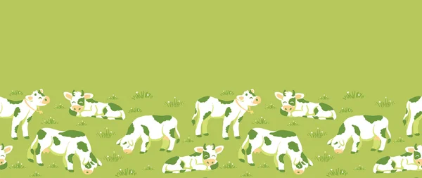 Vaches sur le terrain horizontal sans couture bordure de fond de motif — Image vectorielle