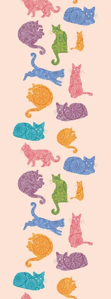 多彩猫剪影垂直无缝图案背景边框 — 图库矢量图片