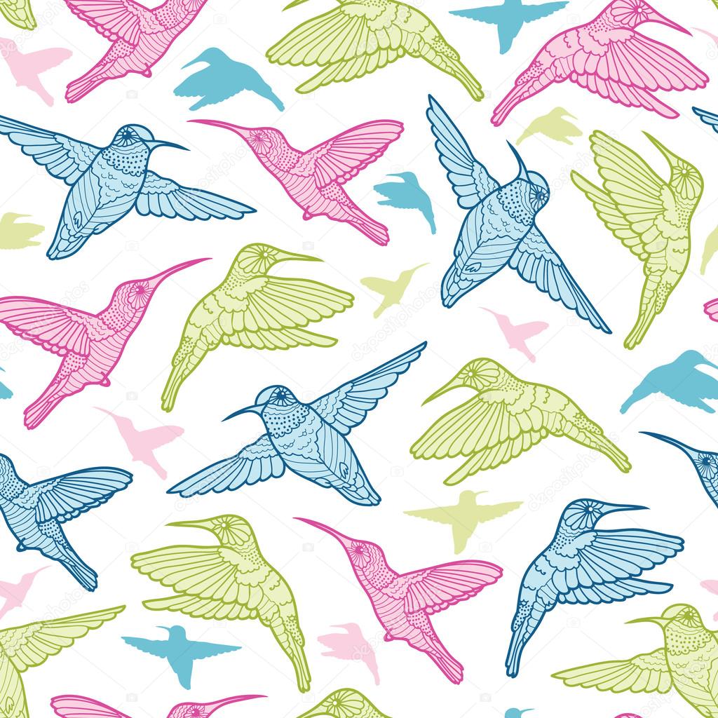 Colorful hummingbirds vector seamless pattern background