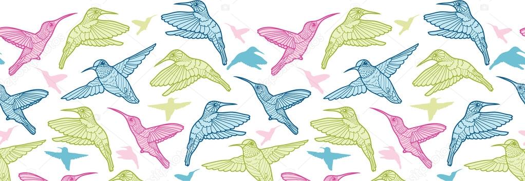 Colorful hummingbirds vector horizontal seamless pattern border