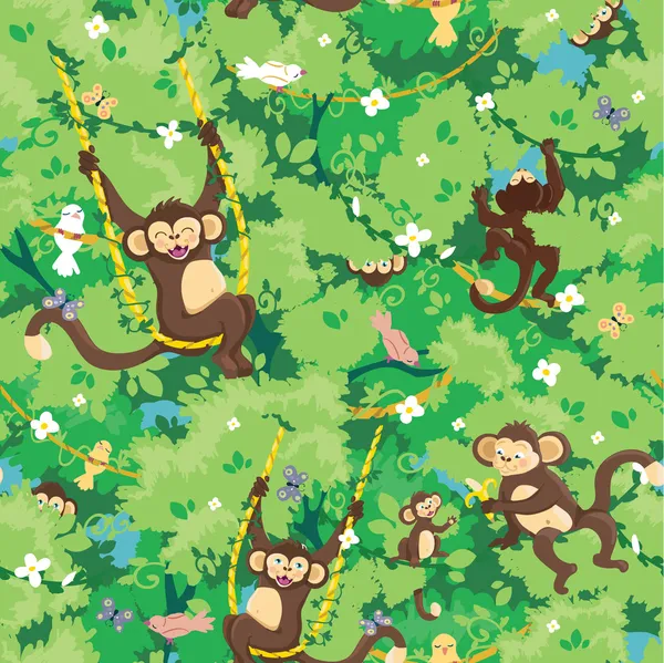 Happy monkeys vector seamless pattern background — Stock Vector