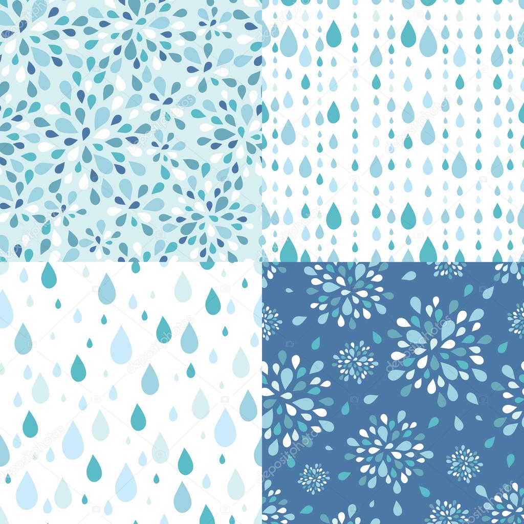 Set of four raindrops seamless patterns backgrounds