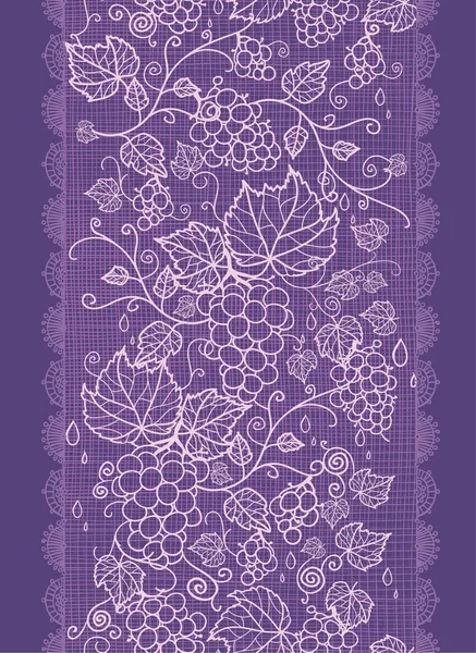 Lace grape vines vertical seamless pattern background border — Stock Vector