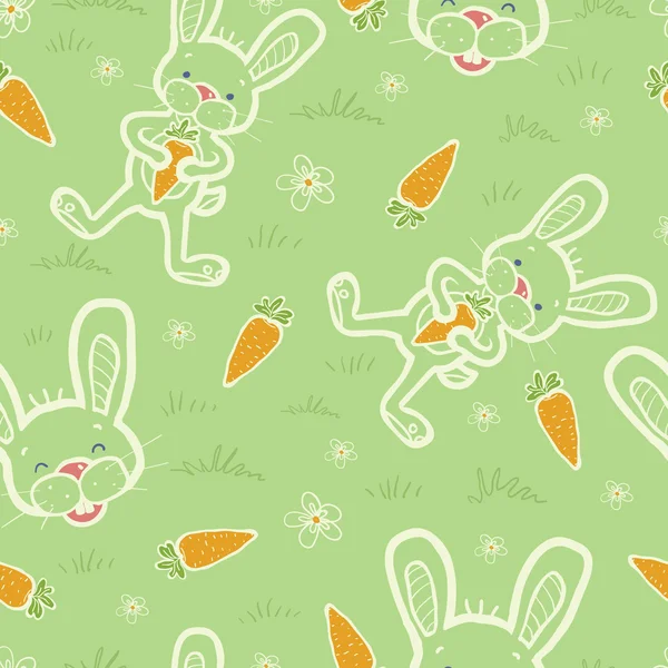 Lapins mangeant des carottes fond de motif sans couture — Image vectorielle