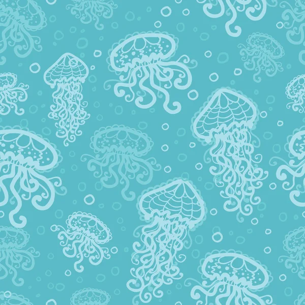 Swimming jellyfish seamless pattern background — Stock Vector
