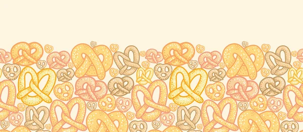 Pretzels horizontal seamless pattern background border — Stock Vector