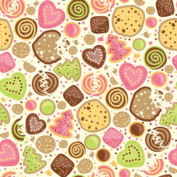 カラフルなクッキーのシームレスなパターン背景 — ストックベクタ