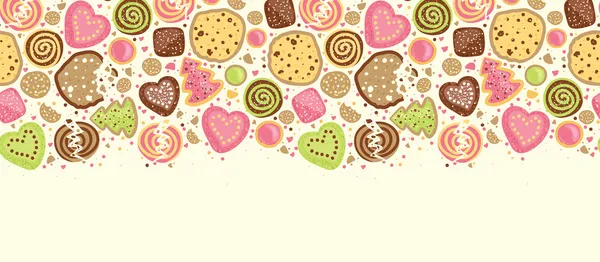 Cookies colorés horizontal sans couture bordure de fond de motif — Image vectorielle