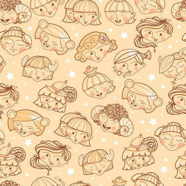 Zodiac signs kızlar Dikişsiz desen arka plan