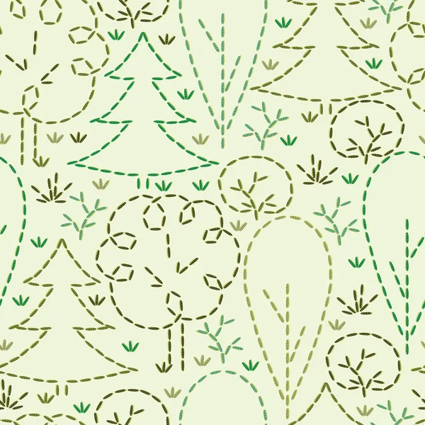 Embroidered forest seamless pattern background — Stock Vector