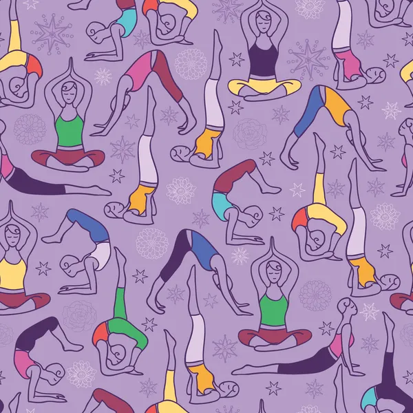 Poses de yoga fond de modèle sans couture — Image vectorielle