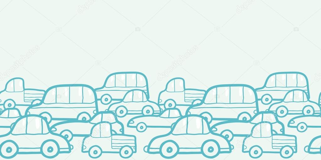 Doodle cars horizontal seamless pattern background border