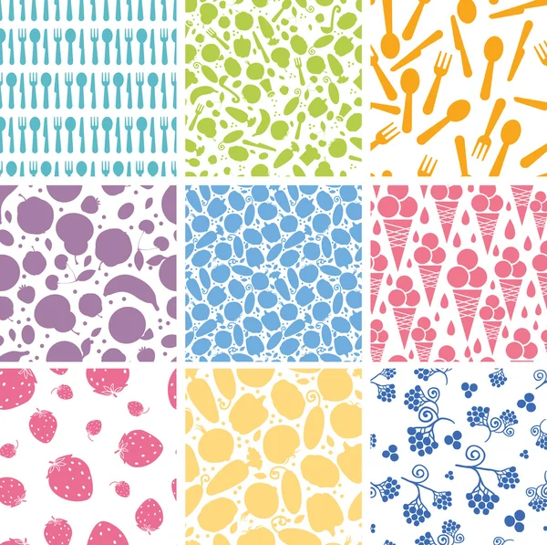 Set of nine food seamless patterns backgrounds — Stock Vector