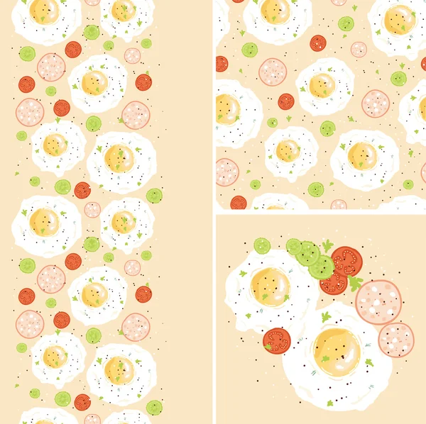 Frukost ägg uppsättning seamless mönster och gränser — Stock vektor